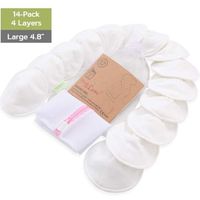 Organic Bamboo Nursing Breast Pads - 14 Washable Pads + Wash Bag - Breastfeeding Nipple Pad for Maternity - Reusable Nipplecovers for Breast Feeding (Soft White, Large 4.8")