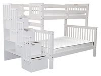 Bedz King Stairway Bunk Beds Twin over Full with 4 Drawers in the Steps, White