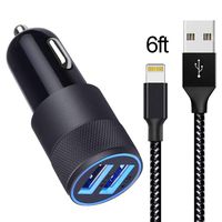 Car Charger Compatible with iPhone XR/XS MAX/X / 8/8 Plus / 7/6 / 6s Plus 5S 5 5C SE,iPad,iPad Mini and More, 3.1A Dual Port USB Car Charger Adapter with 6ft Nylon Braided Charging Cable
