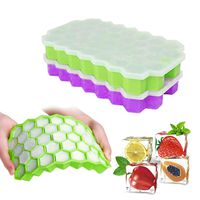 Ice Cube Trays, 2 Pack Silicone Ice Cube Molds Food Grade Rubber BPA Free with Removable Lid, Totally 74-Ice Trays for Whiskey, Cocktail, Stackable Flexible - Green & Purple