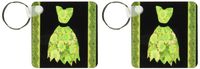 3dRose Lime green flowered dress on black background with damask ribbons - Key Chains, 2.25 x 4.5 inches, set of 2 (kc_30247_1)