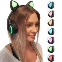 NEWSKY Wireless Bluetooth Headset Glowing Cat Ear Earphone with Mic (Green)