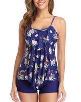 Holipick Women 2 Piece Flounce Printed Top with Boyshorts Tankini Bathing Suits (XL(US 16), Blue Floral)