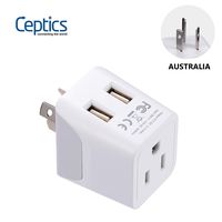 Australia, New Zealand, China Travel Adapter Plug by Ceptics, Dual USB Input - Ultra Compact - USA to Type I - Perfect for Cell Phones, Chargers, Cameras, Tablets, and more (CTU-16)