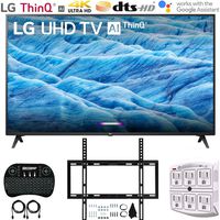 LG 65UM7300PUA 65" 4K HDR Smart LED IPS TV w/AI ThinQ (2019) + Flat Wall Mount Ultimate Bundle + 2.4GHz Wireless Keyboard Smart Remote w/Touchpad + 6-Outlet Surge Adapter w/Night Light