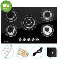 Gas Cooktop 30" inches Gas Cooktop Tempered Glass Built in Gas Stove 5 Burners Gas Stoves Cooktop (5 Sealed Burners) Stove Burner Cast Iron Grate Stove-Top LPG/NG Dual Fuel Thermocouple Protection and