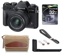 Fujifilm X-T20 Mirrorless Digital Camera, w/XC 15-45mm F3.5-5.6 Lens Black, 24.3MP, 4K UHD Video, Bundle Metal Hand Grip + Canvas Camera Bag + Peak Design Wrist Strap + 32GB SD Card