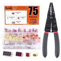 Rustark 75 Pcs Push-in Wire Connector Assortment kit 4 Type Wall-Nut Assorted Set 2/4/6/8 Port Conductor Combination Junction Boxes with 1 Wire Stripping Tool for Solid Stranded Electrical Wires