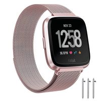 LNOOIU Metal Replacement Bands Compatible for Fitbit Versa/Versa Lite Edition/Versa 2, Small and Large Replacement Stainless Steel Metal Wristband Accessories Strap Women Men (Rose Pink Small)