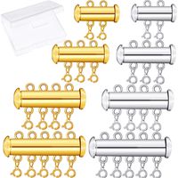 8 Pieces 4 Sizes Slide Clasp Lock Necklace Connector Multi Strands Slide Tube Clasps with Storage Box for Layered Bracelet Necklace Jewelry Crafts (Gold and Silver)