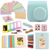 Camera Case for Fuji instax Mini 9 and Mini 8 Instant Camera + 20 Assorted Border Stickers + Colorful Picture Frames + Photo Album + Selfie Mirror + 4 Color Filters + More Accessories. (ICE Blue)