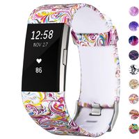 SKYLET Compatible with Fitbit Charge 2 Bands, Silicone Replacement Printed Floral Wristband Compatible with Fitbit Charge 2 Men Women Small Large