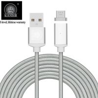 ALTech 1 Pack 2M Micro USB Silver Black Super Magnetic Braided Data Sync Charging Cable With LED Display Phone Adapter For SamsungS2/S3/S4/S6/S7Edge, Note2/3/4/5,LG,Sony and Other Android Phones
