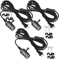 FadimiKoo E26/E27 Lamp Socket Vintage Edison Hanging Textile Pendant Light 14.5FT Cord Kit with In-Line On/Off Switch UL listed,3 Pack