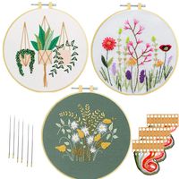 Embroidery Kits Cross Stitch Kit for Beginners, Nuberlic 3 Pack Adults Kids Starters Needlepoint Stamped Embroidery with Pattern Embroidery Cloth Hoops Threads Needles