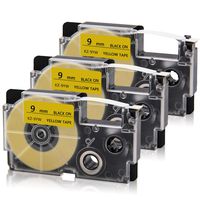 Absonic XR-9YW Black on Yellow 9mm EZ-Label Tape Cartridge Compatible for Casio KL-60 KL-60L KL-100 KL-120 KL-780 KL-820 KL-7000 KL-7200 KL-8100 KL-750b KL-HD1 LabelMaker, 1/2" x 26', 3-Pack