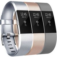 Amzpas for Fitbit Charge 2 Bands, 3 Pack, Small Large Adjustable Replacement Accessory Wristbands Bracelet for Fitbit Charge 2 Women & Men (# 04 Gold+Silver+Gray, Large)