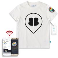 B'zT Washable Tracking Device Sensor Pre-Embedded T-Shirt in Cotton, Bio-Degradable Encasing, Free App Works with Smartphone to Track up to 5 Children Perfect for Travel & Playground (S, Logo White)