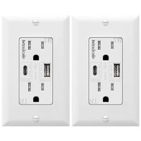 TOPGREENER 5.8A Ultra High Speed USB Type-C/A Combo Outlet, 15A Tamper-Resistant Receptacle, Compatible with iPhone 11 Pro/11/XS/MAX/XR/X, Samsung Note S9/S8/S7 & more, TU21558AC-2PCS, White 2 Pack