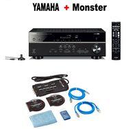 Yamaha Bluetooth Audio & Video Component Receiver Black (RX-V385BL) + Monster Home Theater Accessory Bundle