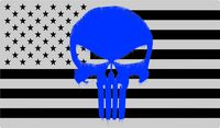 BLUE PUNISHER - Reverse American subdued FLAG - Silver and black - Macbook - Car - Truck Sticker bumper window