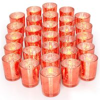 LETINE 36pcs Votive Candle Holders for Party Decorations - Mercury Glass Coral Tealight Candle Holder for Party/Wedding/Birthday/Bridal Centerpieces