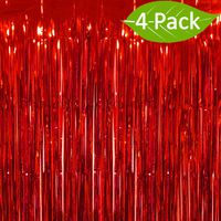 Deruicc 4 Pack Red Foil Curtains 3ft x 8ft Tinsel Fringe Curtains Shimmer Curtain Birthday Wedding Party Christmas Photo Booth Backdrop Decorations