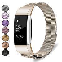 Mosonoi Compatiable with Fitbit Charge 2 Bands, Adjustable Metal Straps Replacement Bands Charge 2 Accessories Fit for Fitbit Charge 2 Smartwatch Women Men(Small, Champagne)