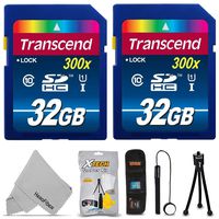 2 Pack Transcend 32GB SDHC Class 10 Memory Card (64gb Total) + Xtech Starter Kit for Nikon Canon Sony Panasonic Fujifilm Olympus Pentax Minolta Kodak DSLR/Digital Cameras