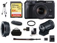 Canon EOS M6 Mark II Mirrorless Digital Camera (Black) with 18-150mm Lens and EVF-DC2 Viewfinder (Black) Bundle, Includes: Canon EF-M Lens Adapter Kit + SanDisk 64GB Extreme Memory Card (9 Items)