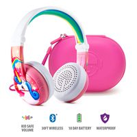 BuddyPhones Wave - Waterproof Wireless Bluetooth Volume-Limiting Kids Headphones - 20-Hour Battery Life - 4 Volume Settings of 75, 85, 94db and StudyMode - Includes Backup Cable - Pink with Hardcase