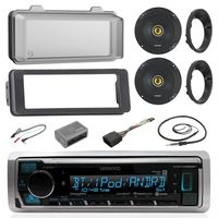 Kenwood KMRM325BT MP3 Stereo Receiver Player W/Cover -Bundle Combo with 2X Kicker 6.5" Speakers W/Brackets + Dash Trim Kit + Handle Bar Conroller for 98-13 Harley Motorcycles + Enrock Antenna