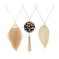 Long Necklace for Women Tassel Pendant Necklace Leaf Necklace Leopard Print Leather Y Shape Lariat Sweater Necklace Set