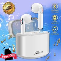 Wireless Earbuds, Bluetooth Earbuds Wireless Stereo Earphones with Mic, Mini in-Ear Earbuds with Charging Case, Sports Earbuds Earpiece w/Microphone for All Smartphones Android Samsung Huawei -White