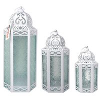 Moroccan Style Candle Lanterns, White, Clear Glass, Set of 3