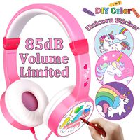 Unicorn Kids Headphones for Girls DIY Color On Ear Headphone 85dB Volume Limited 3.5mm Jack Safe Wired Adjustable Unicorn Earphones Travel for Girls Toddler Holiday Birthday Gifts Tablet iPad MP4