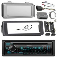 98-2013 Kenwood Harley Touring Install Adapter Dash Kit FLHT FLHTC FLHX CD MP3 AM/FM Radio Stereo with Bluetooth Streming Music with Steering Wheel Thumb Control Interface Enrock Antenna + Cover