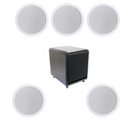 5.1 Home Theater Flush Inwall Speaker Package with Amplified Subwoofer- Five Flush Ceiling 6.5" 2-Way Speakers, and One 10" Floor-Standing Powered Subwoofer