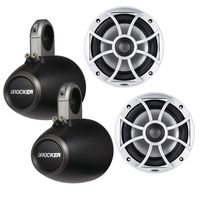 Wet Sounds XS-650-S 6.5" 100 Watt RMS Coaxial Marine Speakersw/ Kicker KMTES Black Tower/Roll Bar Enclosures