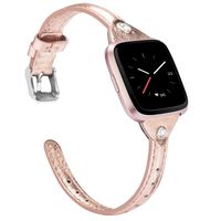 TOYOUTHS Slim Strap Compatible with Fitbit Versa/Versa 2/Versa Lite/Versa SE Bands for Women Men Thin Genuine Leather Replacement Wristbands Handmade Watch Band Accessories Diamonds Rose Gold