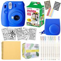 Fujifilm Instax Mini 9 Instant Camera (Cobalt Blue) + Fuji INSTAX Film (20 Sheets) + Bundle with: Groovy Camera Case + Scrapbook Photo Album + Stencils + Metallic Markers + Photo Corners