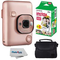 Fujifilm Instax Mini LiPlay Hybrid Instant Camera (Blush Gold) + Fujifilm Instax Instant Film (20 Shots) + Compact Camera Case  - Instant Camera Bundle