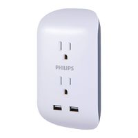 PHILIPS Power Strip Wall Tap, Compact Adapter, Charging Station, Ports, 3 Prong, 125V AC/15A/1875W, ETL Certified, White, SPS6220WB/37, 1 Pack, 2 Outlet | 2 USB
