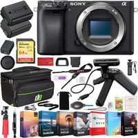 Sony ILCE-6400 a6400 Mirrorless APS-C Interchangeable-Lens Camera Body Bundle with 64GB Memory Card, Shooting Grip with Mini Tripod, Professional Editing Suite, Camera Bag and Camera Battery