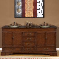 Silkroad Exclusive Baltic Brown Granite Stone Top Double Sink Bathroom Vanity Cabinet, 72",