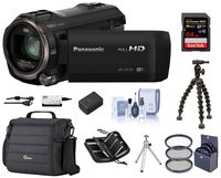 Panasonic Full HD Camcorder HC-V770, 20X Optical Zoom, Bundle | Cam Case + 49mm Filter Kit + Extra Battery + 32GB SD Card + Gripper Tripod + Memory Wallet + Table Tripod + Cleaning Kit + Card Reader