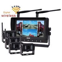 XIQI 7-inch Digital Wireless Quad Monitor with 4 Wireless Waterproof Ir Camera System for Excavator, Cement Truck, Farm Tractor, Trailer, 5th Wheel, Rv Camper, Heavy Truck
