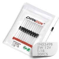 (Pack of 20 Pieces) Chanzon 1N5349B 1N5349 Power Zener Diode 5W 12V T-18 (CASE17-02) Axial Diodes 5 Watt 12 Volt