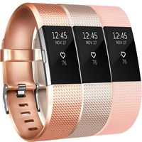 Amzpas for Fitbit Charge 2 Bands, 3 Pack, Small Large Adjustable Replacement Accessory Wristbands Bracelet for Fitbit Charge 2 Women & Men (# 05 Classic:Bronze+Champagne+Blush Pink, Large)