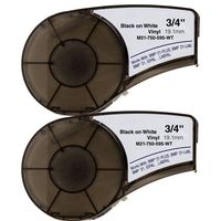M21-750-595-WT Cartridge with Ribbon High Adhesion Vinyl Label Tape Black on White Vinyl Film Compatible for BMP21-PLUS/ID PAL and BMP21-LAB/LABPAL Portable Label Printer 21' Length 0.75" Width 2 Roll